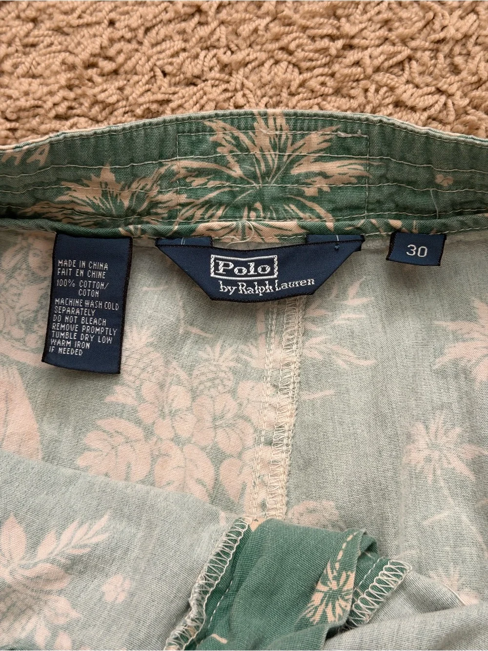 Vintage 90s Ralph Lauren Polo Green Swim Trunk Sz 30 Board Shorts Hawaiian Hula